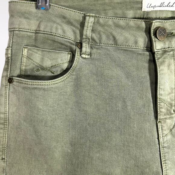 Unpublished Anthropologie Green Midrise Denim Straight‎ Leg Jeans Cuffed Hem 28 - Picture 4 of 11